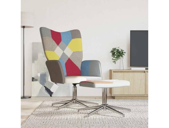 Relaxsessel, Patchwork, Stoff, mit Fußstütze, um 360 Grad drehbar Stabiler Stahlrahmen, gepolsterter Schaumstoff, Volldrehung, Belastung 110 kg, buntes Design