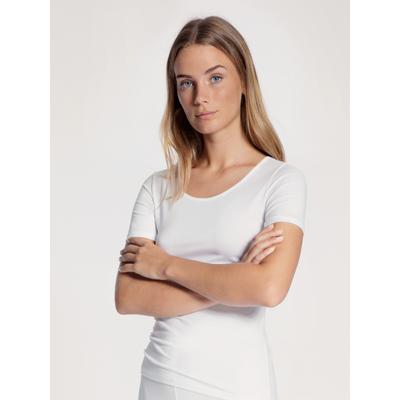 Unterziehshirt CALIDA "Natural Comfort", Damen, Gr. XXS (32/34), N-Gr, weiß, Single Jersey, Obermaterial: 92% Baumwolle, 8% Elasthan, unifarben, normal, Rundhals, Unterhemden, mit Rundhals und reduzierter Pillingbildung