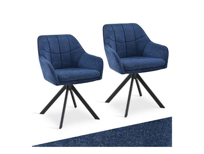 LuxusKollektion Esszimmerstuhl Esszimmerstuhl Drehbar 360 Armlehnen Chenille 2er Chenille-dunkelblau