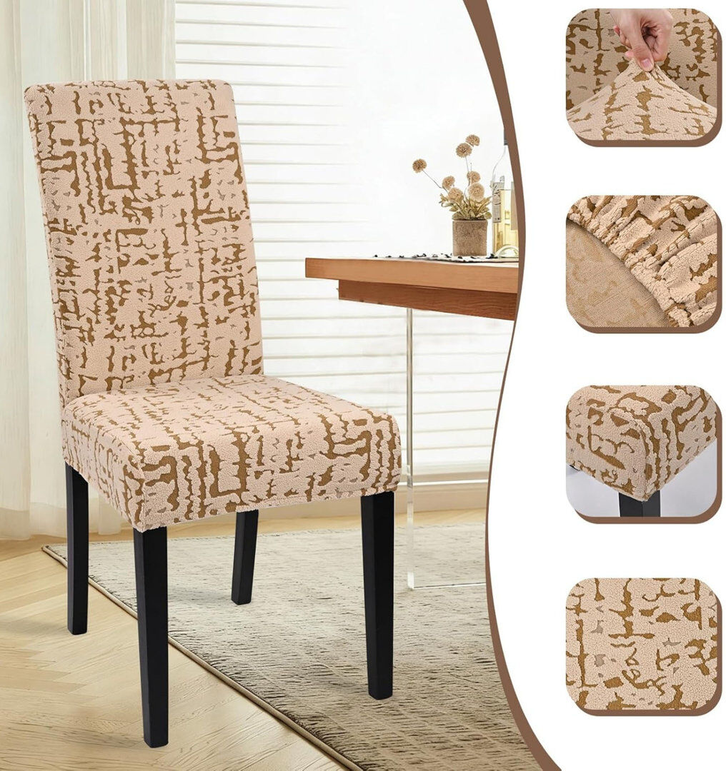 Rebrilliant Box Cushion Dining Chair Slipcover Beige 60cm H X 50cm W