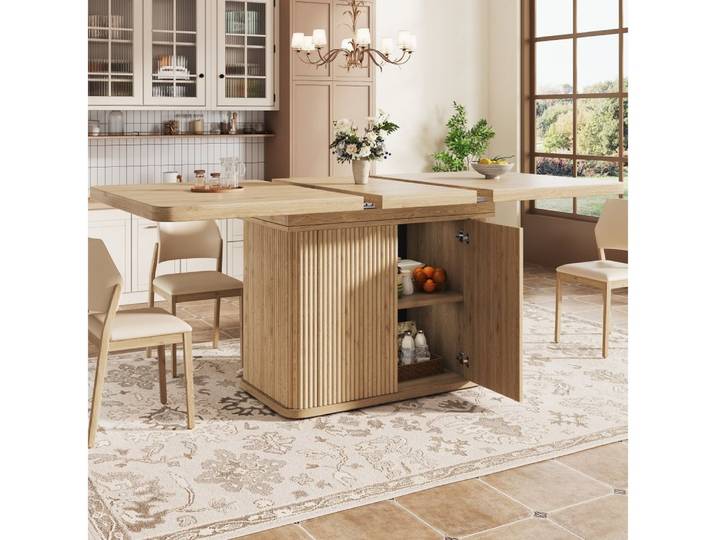 TavilaEcon Esstisch Multifunktionaler, ausziehbarer Esstisch mit verstecktem Stauraum (1-St), im Design mit vertikalen Reliefstreifen, natur/braun/schwarz