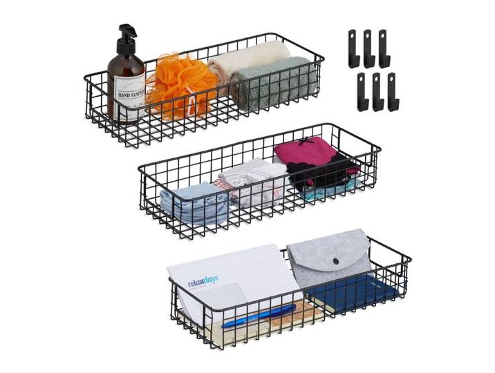 Relaxdays Set van 3 draadmanden voor aan de muur