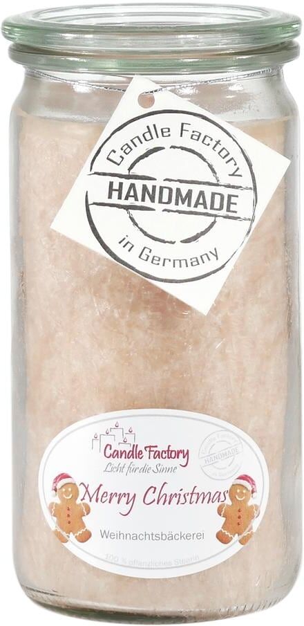 Duftkerze "Candle Factory Mini Jumbo Merry Christmas", beige (natur), H:13,5cm Ø:7cm, Glas, Wachs, Kerzen, Duftkerze natur Ø/H: 7cm x 13,5cm