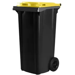 Hardwex schwarze Mülltonne 120 l mit gelbem Deckel