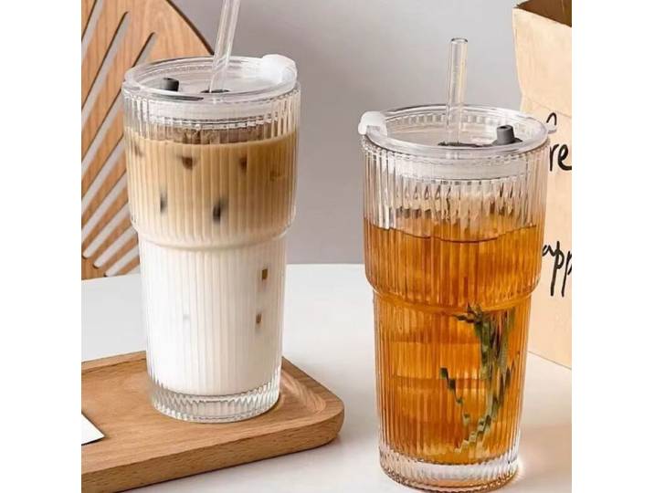 Tasse en verre avec paille de 600 ml, lot de 2