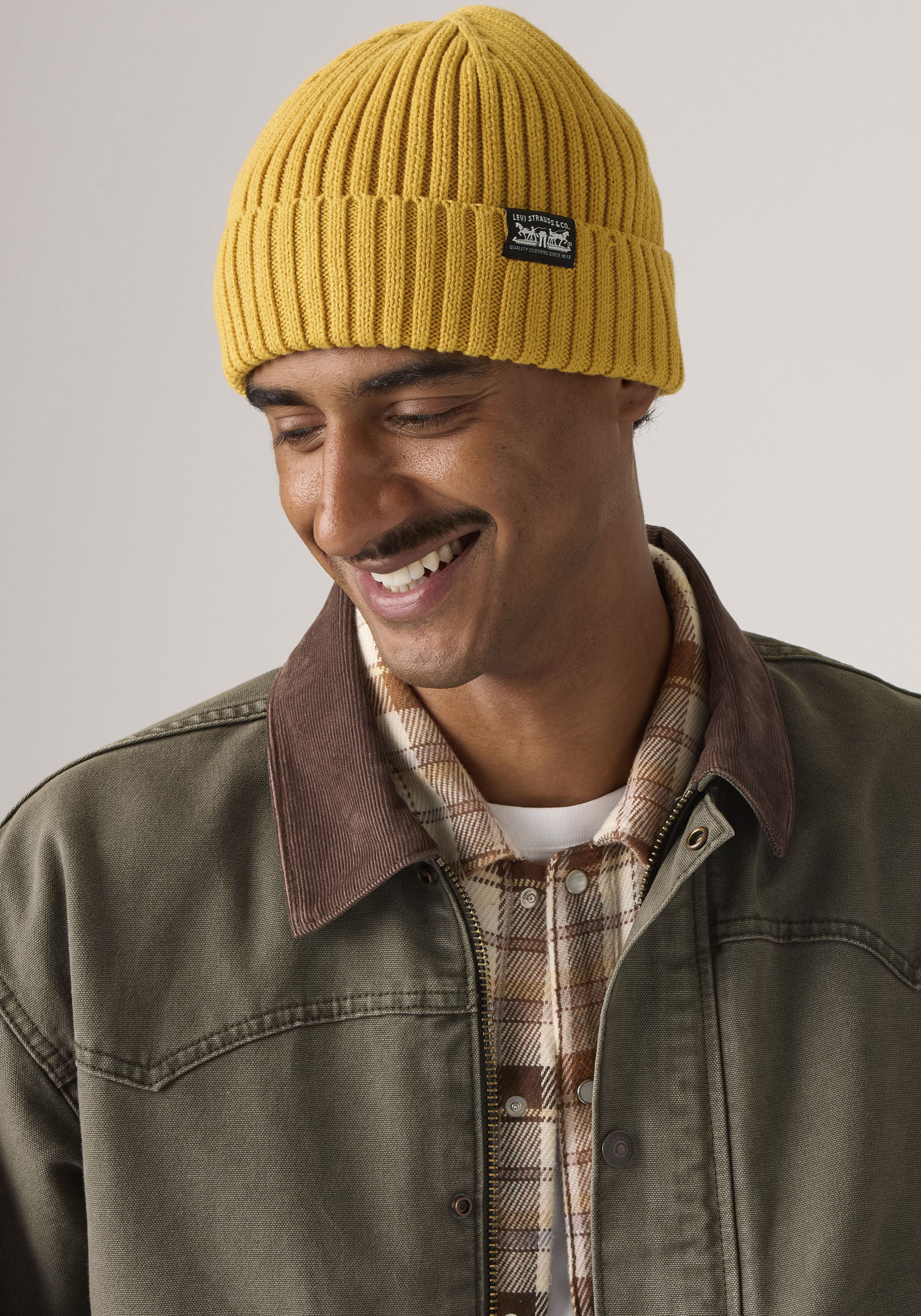 Strickmütze LEVI'S "SUNSET BEANIE", gelb (cool gelb), Baumwolle, Mützen Strickmütze cool gelb Einheitsgröße