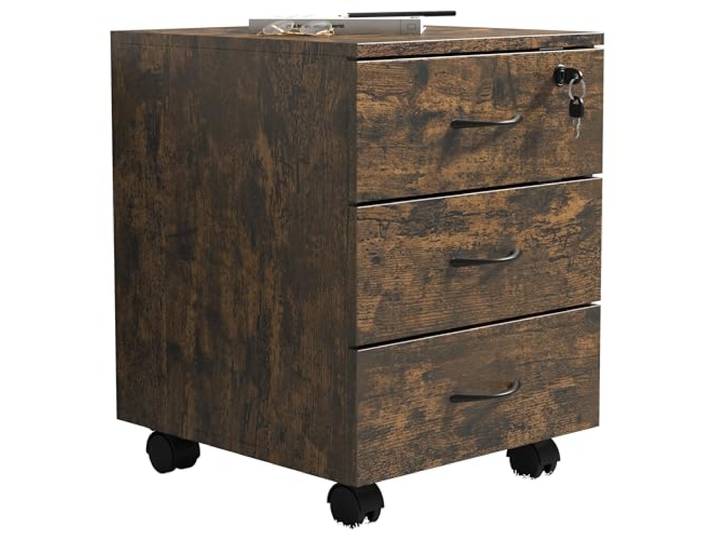 VCM Rollcontainer Eiche Vintage 40x44x55 cm 3 Schubladen abschließbar Stauraum für Büromaterial - Arbeitszimmer - Für Selbstständige - Holzwerkstoff, leichtläufige Rollen