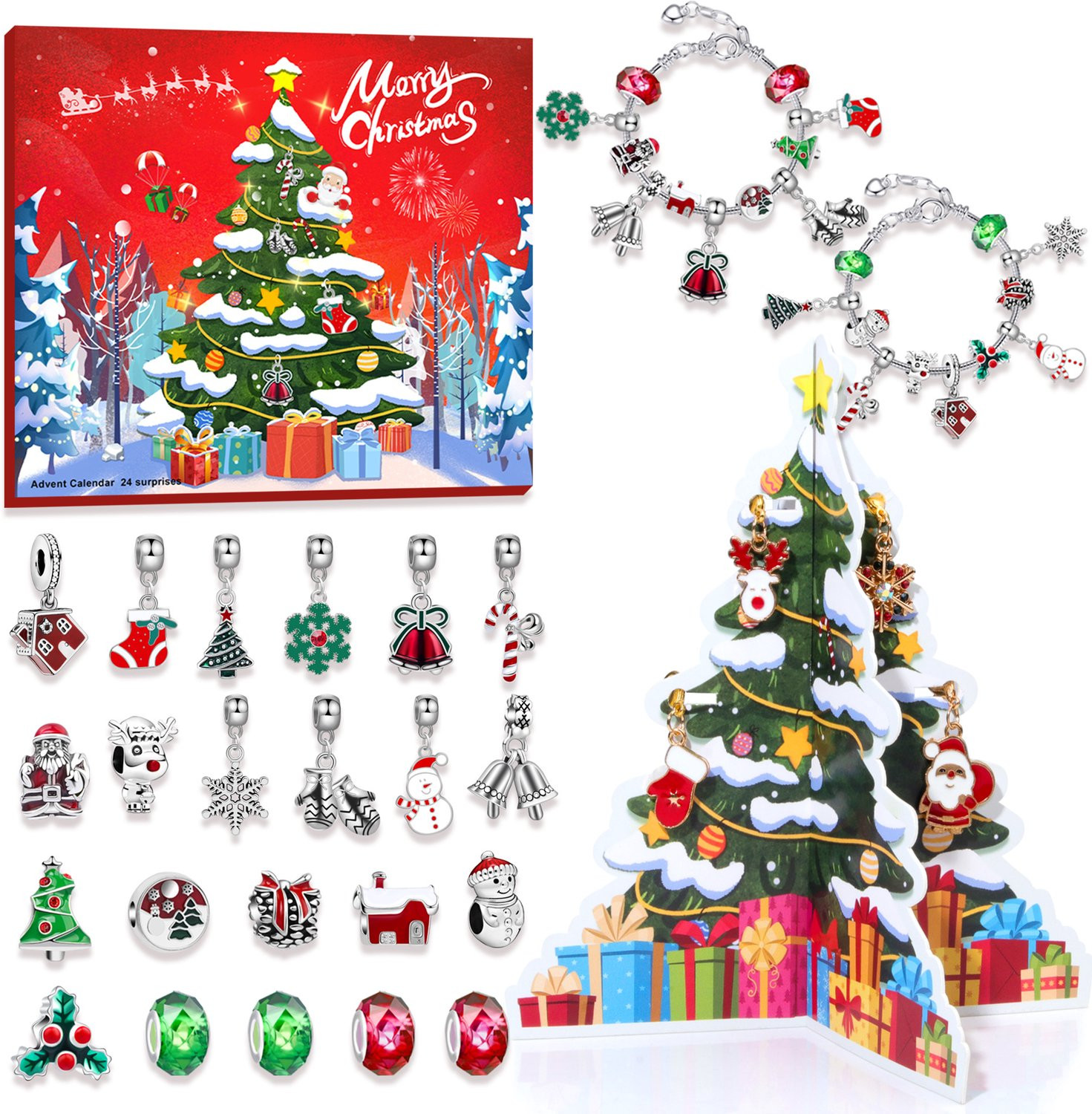 Adventskalender voor kinderen en meisjes met 24 vakjes voor het maken van sieraden zoals armbanden en kettingen