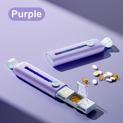 Compartments Anti Spill Pill Organizer, Push Pop Slide Travel Case, BPA Free And Food Grade For Vitamins Supplements purple