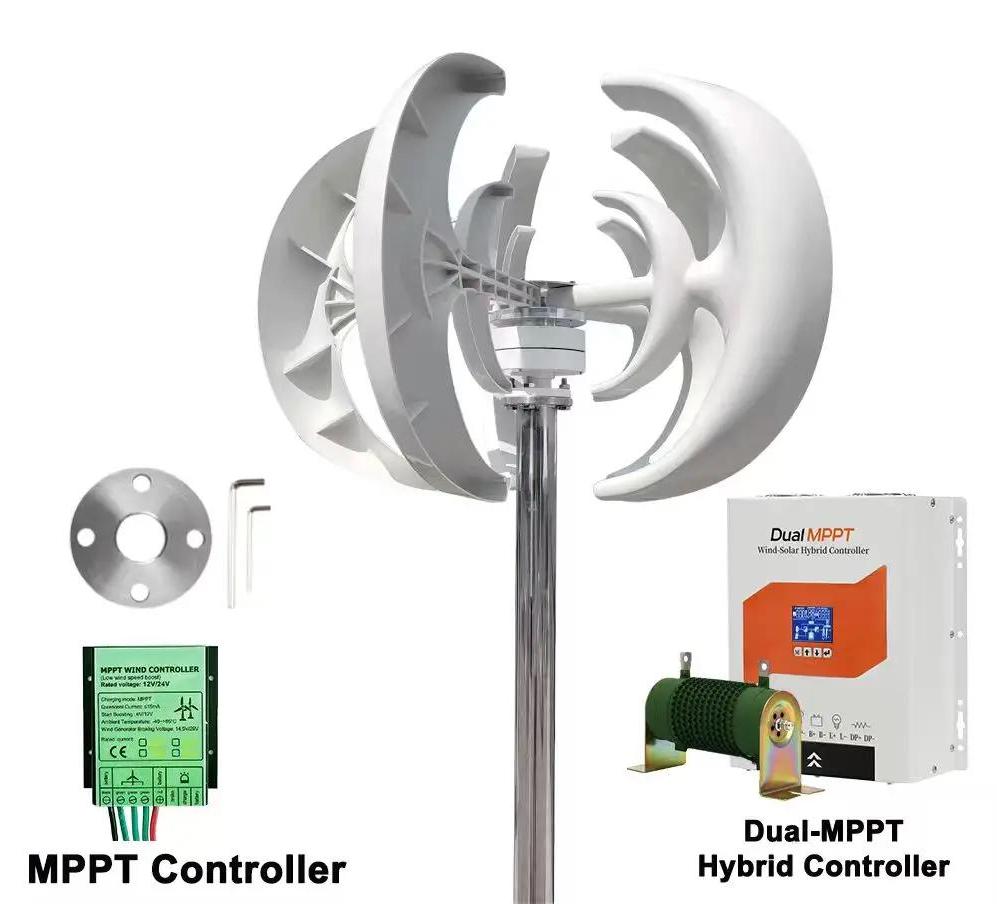 Windturbine für Hausenergie - Vertikalachse Windgenerator 3000W - 24V System - Niedriger Lärm - Set für Energiespeicher - Mit Dual MPPT Regler