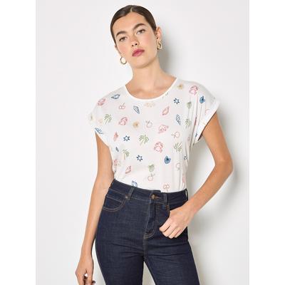 T-Shirt APRICOT "Buntes Jersey-T-Shirt", Damen, Gr. M (38), beige (creme), Strick, Obermaterial: 100% Baumwolle CO., bedruckt, normal normal, Tops T-Shirt
