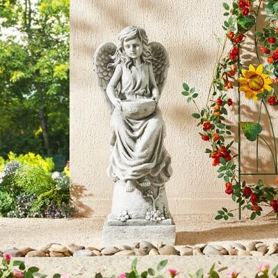 Glitzhome MGO Angel Garden Statue with a Birdbath Sleeping Angel Sculpture