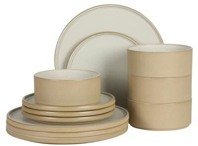 Gibson Elite Villa Amadora - Made in Portugal - 12-piece dinnerware set for 4, speckled stoneware plates & bowls