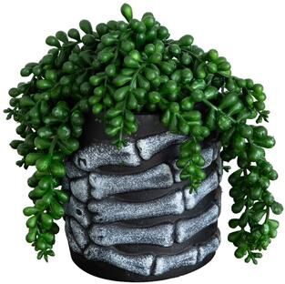 Nearly Natural 7-in Artificial Halloween String of Pearls in Skeleton Hand Planter