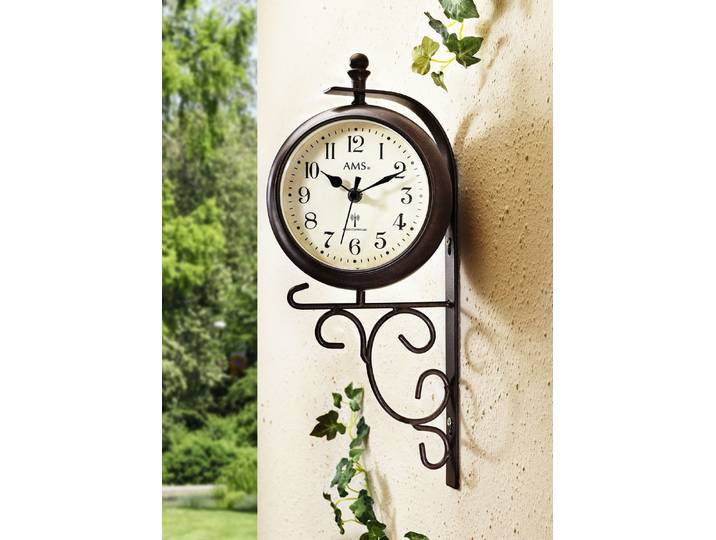 Funk-Wanduhr mit Thermometer, Braun
