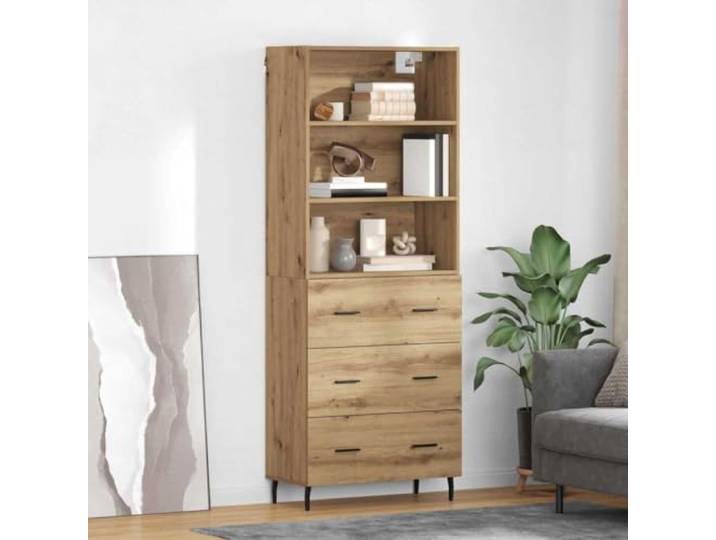 RJPLMFV Moderne Anrichte aus Holz und Glas, 2 Türen Aufbewahrung für Wohn- oder Esszimmer, Innenregale, konische Eisenbeine, Rückseite