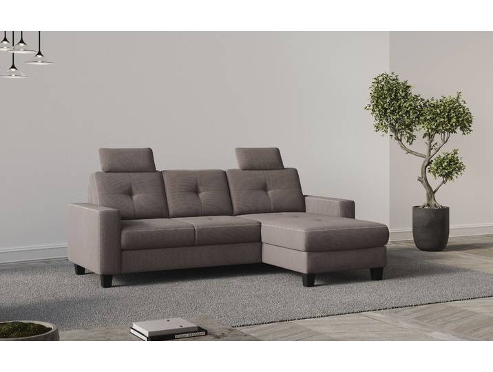 Ecksofa, Struktur, Grau (Taupe) 239×164 cm, Federkern, Vintage, Places of Style