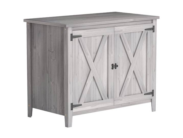 Outsunny Gartenschrank Tannenholz Hellgrau, Holz, 60x88.5x110 cm, Gartenzubehör, Geräteschuppen