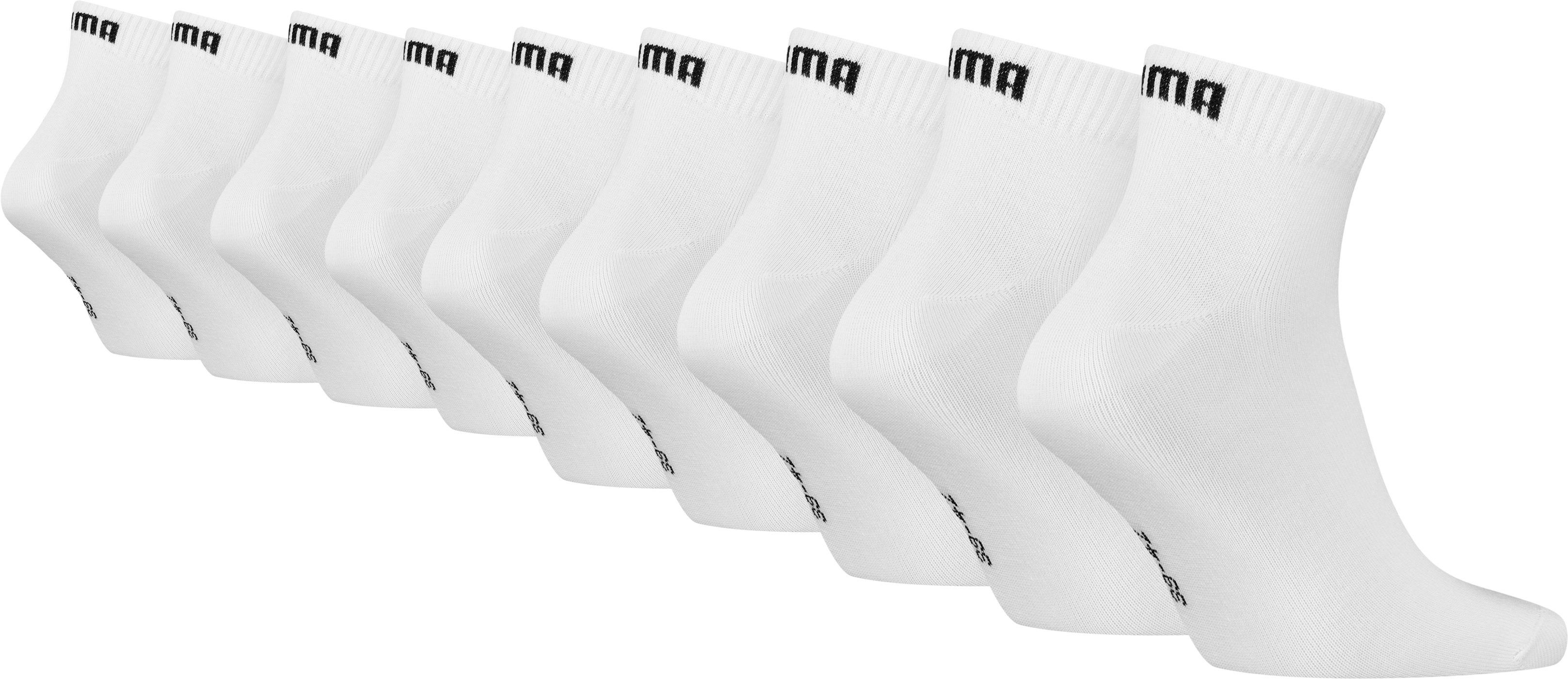 Kurzsocken PUMA "PUMA UNISEX QUARTER PLAIN 9P ECOM", Damen, Gr. 43-46, weiß, Baumwollmischung, unifarben, elastisch, Socken Kurzsocken, Atmungsaktiv, feuchtigkeitsregulierend, Rippenbündchen