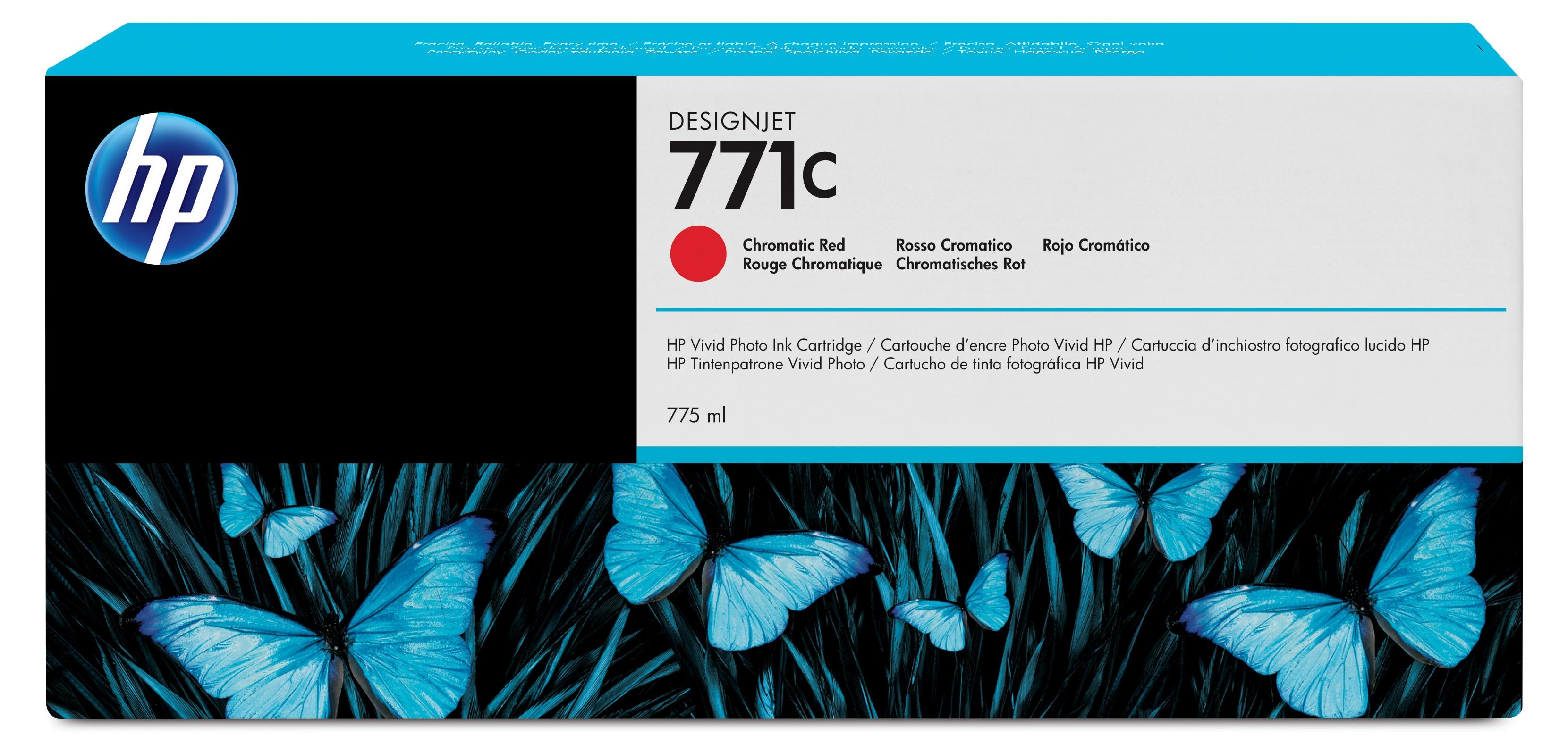 HP 771C Chromrot DesignJet Druckerpatrone, 775 ml, HP Designjet Z6200-Fotodruckerserie, Thermal Inkjet, Chromatisch rot, Kleine und mittelständische Unternehmen, Singapur, 324 mm