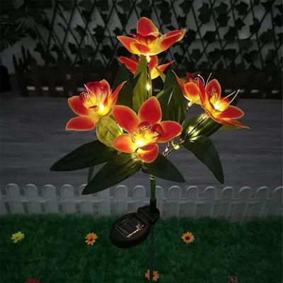 Inspired Living Solar Garden Orchid Lights Outdoor Lamp Solar Simulation Flower Decor orange Orchid