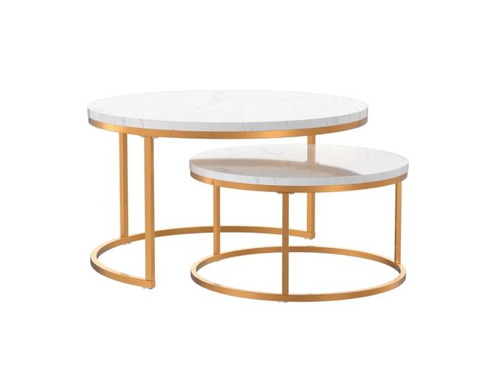 Lot de 2 tables basses gigognes ronde blanc 80x80x45 cm, blanc