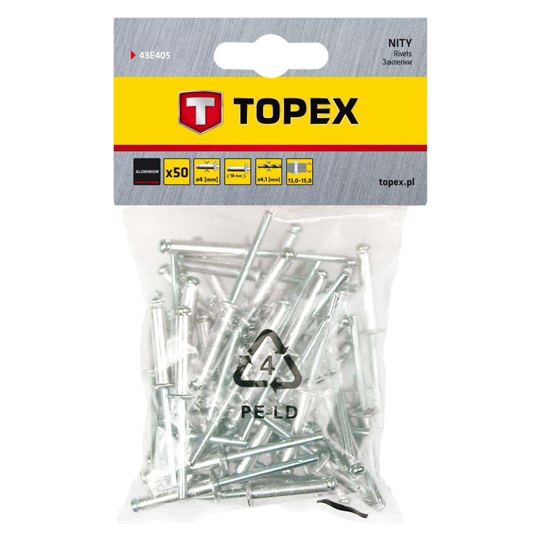 Topex Aluminiumnieten 4.0 x 18 mm, 50 Stück. (43E405)