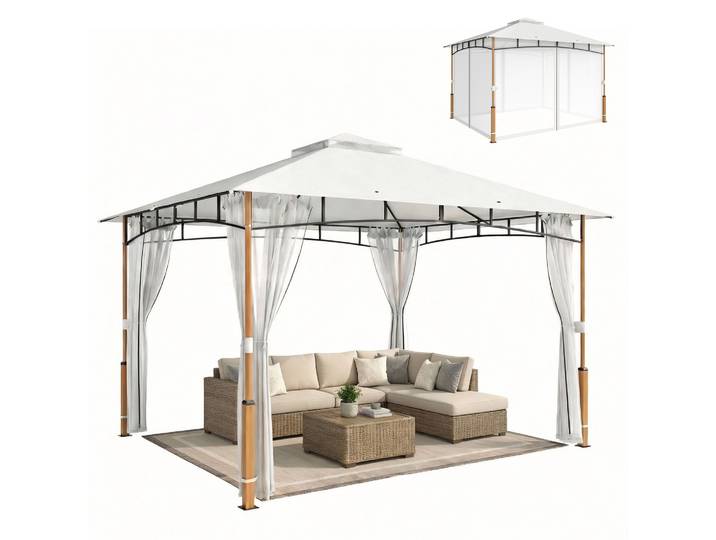 Gazebo de jardin Outsunny 3x3,6 m avec double toit et parois en maille