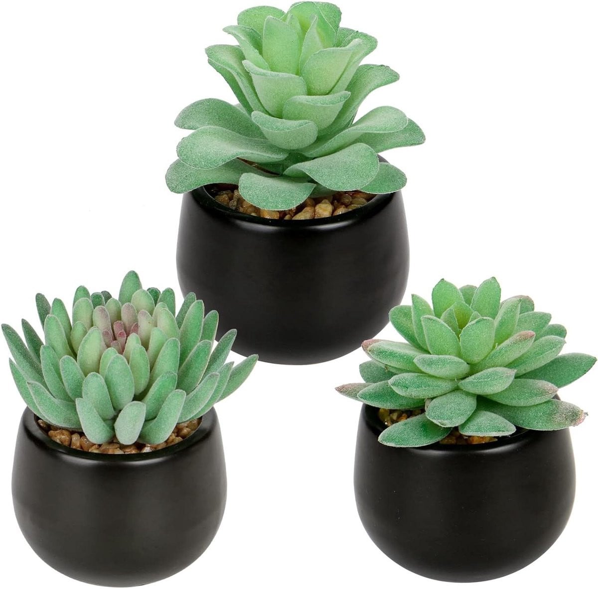 Set van 3 kunstvetplanten in zwarte potten voor decoratie in huis