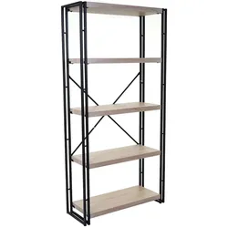 BERLINLODGE Bücherregal | HxBxT 165x80x30cm | Standregal Wohnregal | 3D-Struktur 5 Ebenen | Eiche-Optik