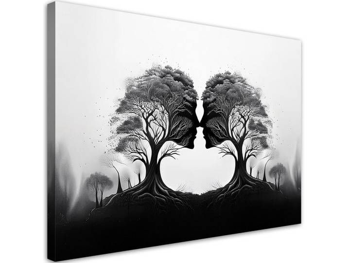 Feeby Leinwandbild Kuss der schwarzen und weißen Bäume 100x70cm, Schwarz, Abstrakt, Rechteckig, 100x70 cm, Bilder & Rahmen, Bilder, Leinwandbilder