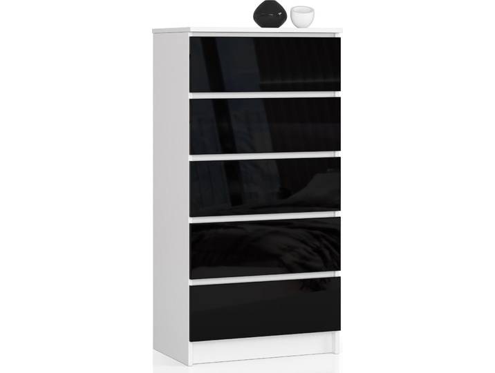 Commode en noir brillant avec 5 tiroirs spacieux\, 60 cm de large\, 121 cm de haut Organiseur Commode avec tiroirs en bois Highboard Sideboard Armoire