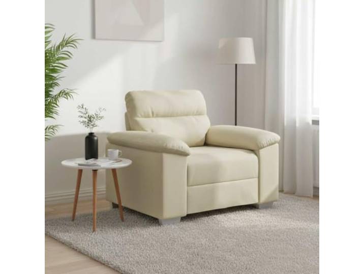 HEFZGDB Sessel Creme 60 cm Kunstleder Sofa mit Polsterung und Armlehnen für Wohnzimmer und Büro, Langlebiges Kunstleder Material mit Holz Metall Gestell, Schmutzabweisend