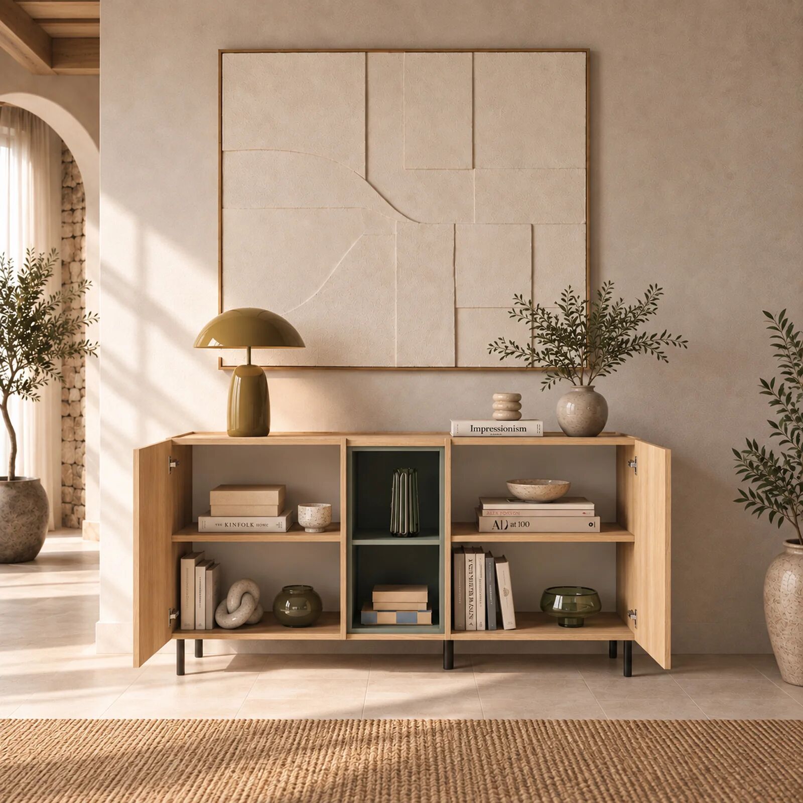 garneroarredamenti Madia moderna 136x80h cm 2 ante rovere verde salvia Lollipop