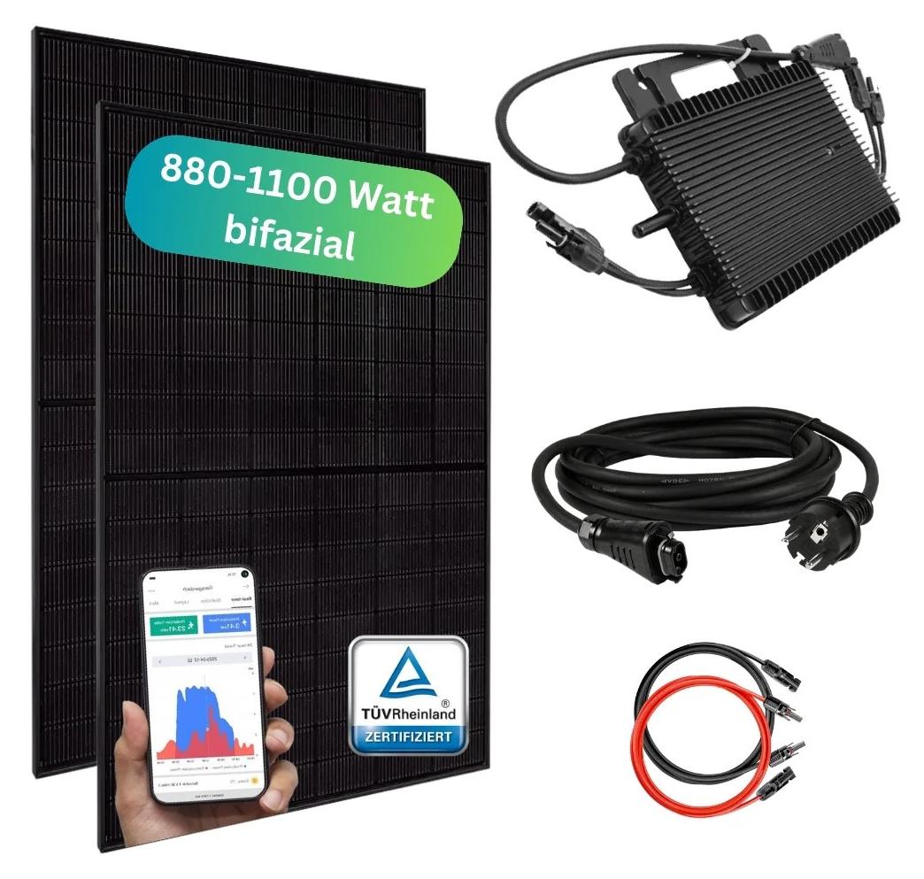 MYVOLTAICS Balkonkraftwerk MyBasic 880+ Watt, bifazial, Hoymiles Wechselrichter WLAN 800 Watt, Steckerfertig - einstecken. fertig. - 10m