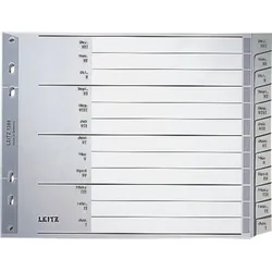 LEITZ Register A4 Dez-Jan PP grau mit Deckblatt Packung mit 20 Stück