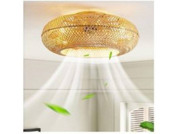 Ventilateur de plafond Ventilateur cage tissé à la main en rotin chambre à coucher -Chaud en hiver et frais été-6 vitesses-50cm