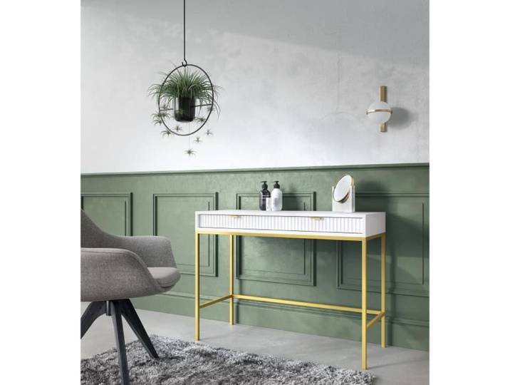 Table console - Console extensible - Coiffeuse - VELLORE- blanc avec pieds dorés