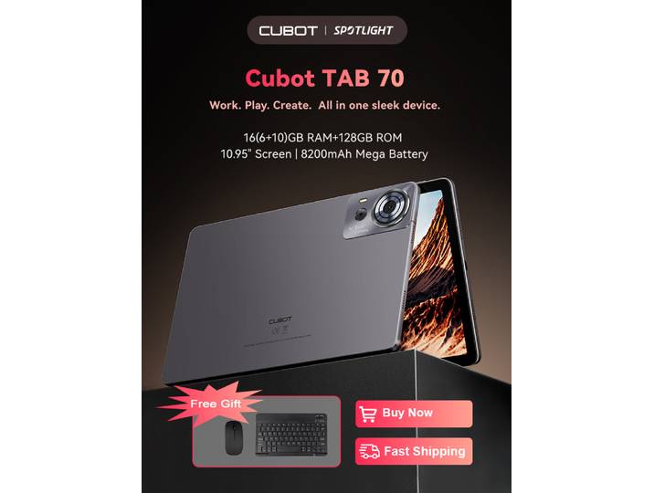 Cubot-Tablette TAB 70 Android 14 Octa-Core, 16 Go de RAM(6 Go + 10 Go), 2025 Go Dean, écran HD + 128 , 10.95 mAh, GPS, nouveau, 8200 face ID, Face ID