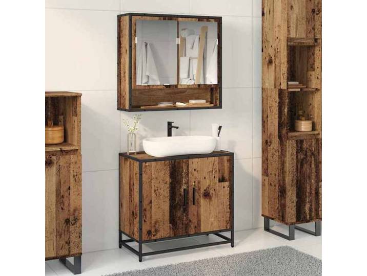 Moderne Ensemble de mobilier de salle de bain - Placard de rangement 2 pcs Bois Ancien@FR(827328）