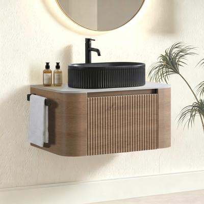 GREATPLANINC Wall Bathroom Vanity, Floating Vanity Cabinet with Vessel Ceramic Basin