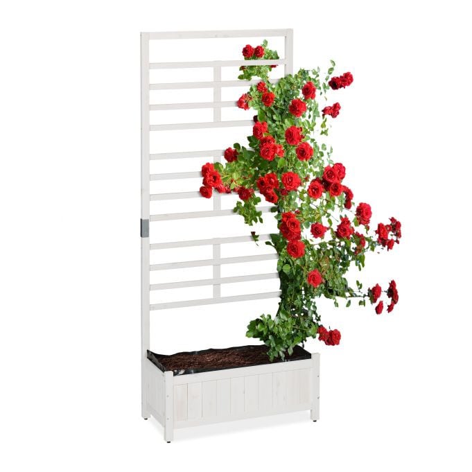 Relaxdays Plantenbak met klimrek en tub, wit