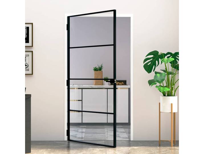 vidaXL Innentür Schwarz 102x201,5 cm Hartglas & Aluminium Schlank