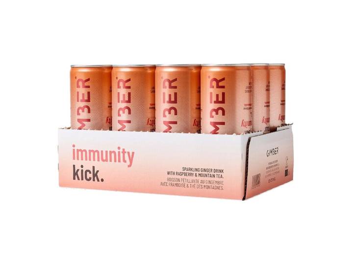 GIMBER Boisson gazeuse Framboise Immunité Pack 12x25cl