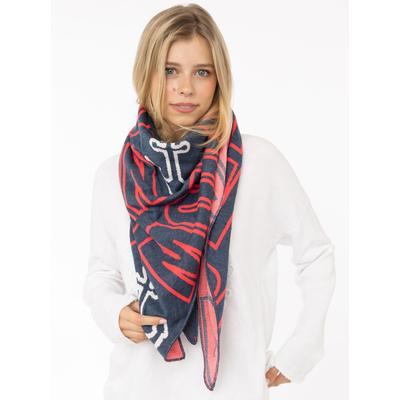 Modetuch ZWILLINGSHERZ "Anker Moin", Damen, blau (jeansblau), Feinstrick, Baumwollmischung, Modetücher, Küstenfeeling, Baumwollmischung, Feinstrick, Schriftzug, maritim