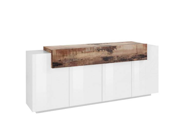 Buffet effet bois blanc brillant, beige 200x45 cm