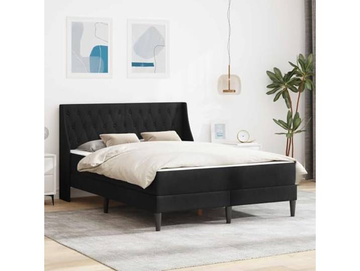 TUERYAFEK Samtbett Mit Matratze Schwarz 120x190 cm Fester Lattenrost, Fleckenresistenter Samt, Kunststoffbeine, Pflegeleicht