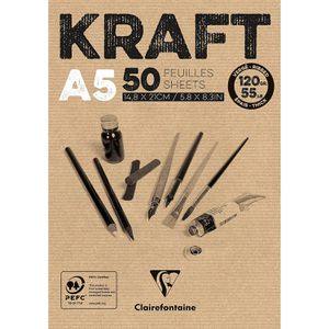Clairefontaine Kraftpapier 975814C, braun, A5, 120 g/m², bedruckbar, 50 Blatt