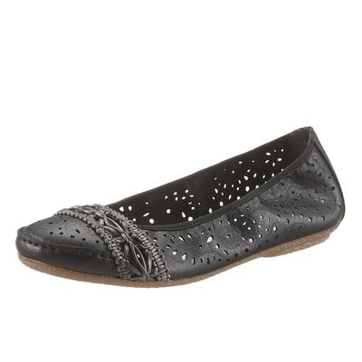 Ballerina RIEKER, Damen, Gr. 36 (3,5), schwarz, Lederimitat, unifarben, Schuhe Ballerina, Slipper, Flache Schuhe mit Rundum-Gummizug