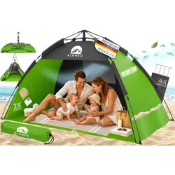 ELONEO Pop Up Strandmuschel UV Schutz 80+, Leichter Aufbau und kleines Packmaß inkl. Tragetasche, Strand Sonnenschutz & Windschutz für Babys und Erwachsene, Grün, 190x100x110 cm
